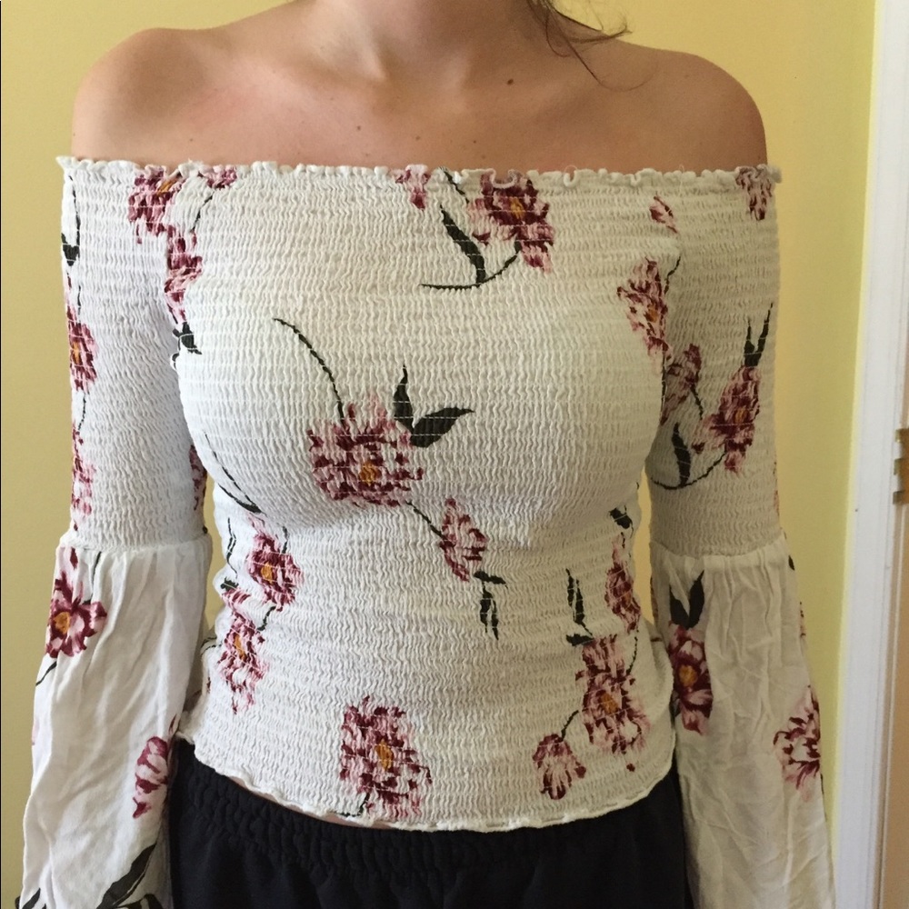 dressy white floral off the shoulders blouse